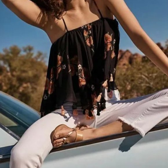 Anthropologie Tops - Anthropologie Carolina K Black Floral Blouse with Tassels